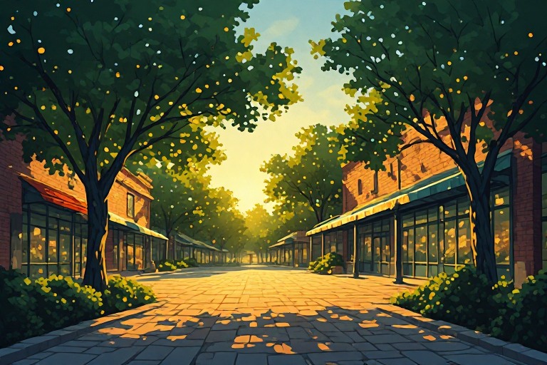 The Fourways Crossing shopping centre forecourt at golden hour